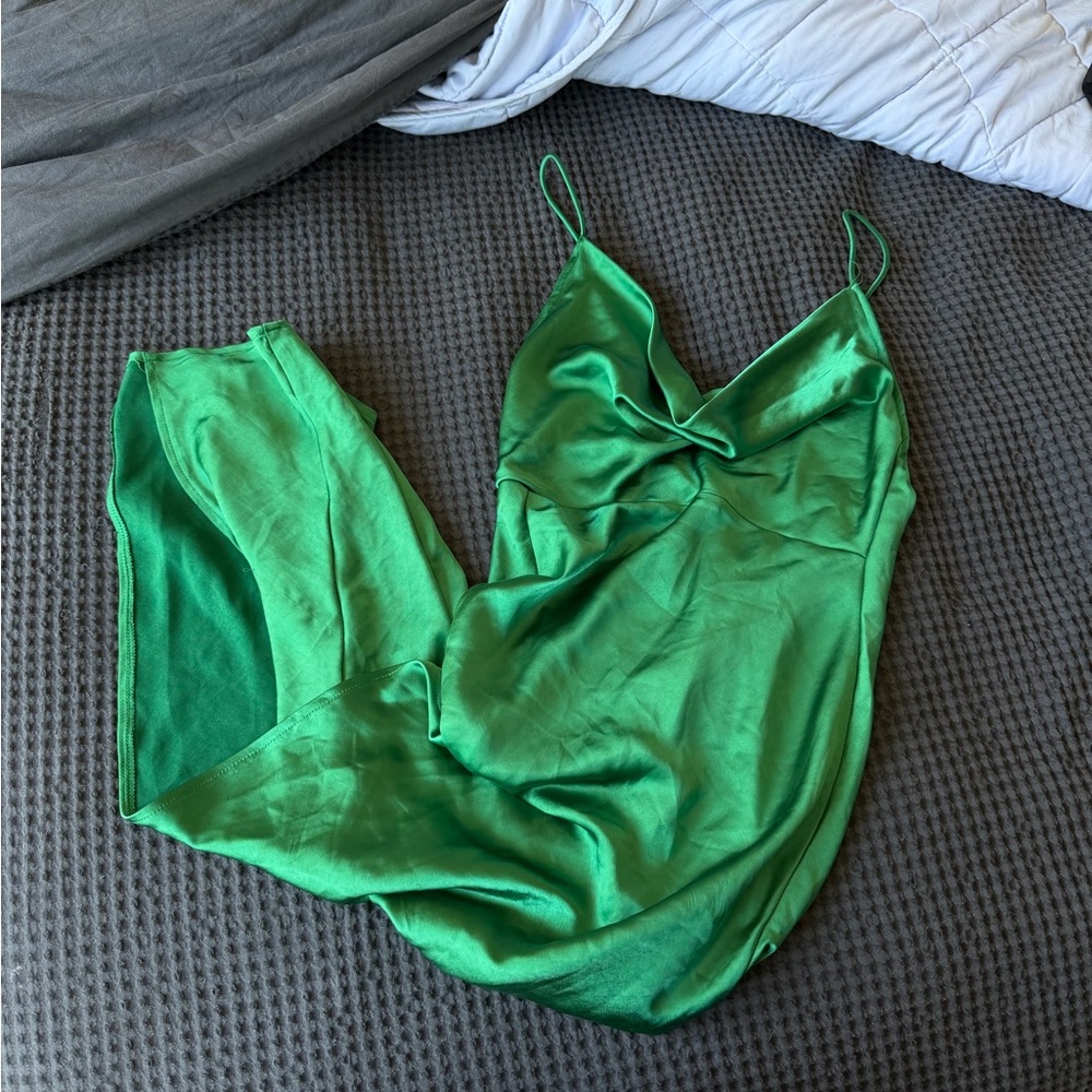 Green Satin Slip Dress